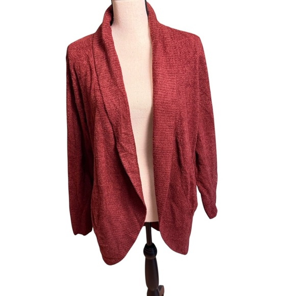 Barefoot Dreams Womens M CozyChic Light Circle Cardigan Burgundy Soft Open Front - Picture 3 of 8